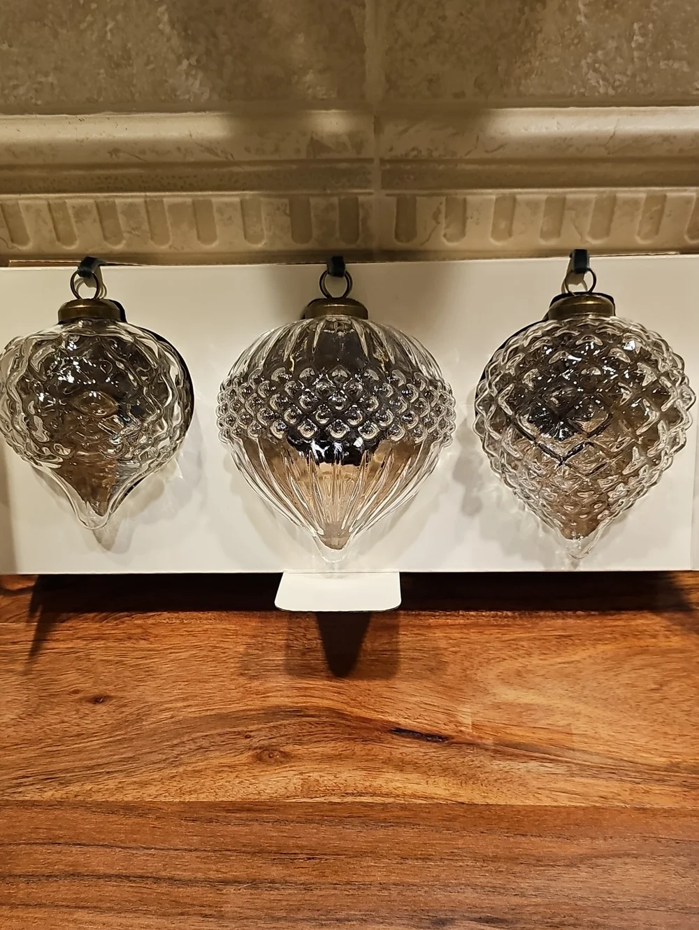 Set Of 3 Hearth & Hand Ornate Glass Christmas Tree Ornaments